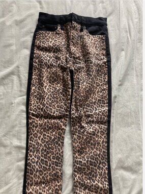 Alice & Olivia Womens Leopard / BLACK RAW FINISH Skinny Jeans Sz 25
